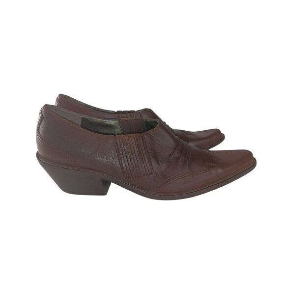 Vtg Matisse Womens Western Ankle Boots Brown Leather Almond Toe Cuban Heels 6.5M - Picture 1 of 9